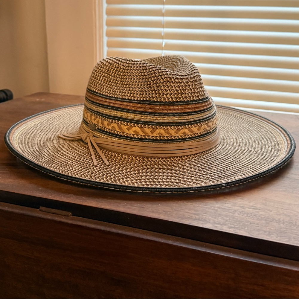Scala Straw Sun Hat with Black and Tan Accents - Picture 4 of 8